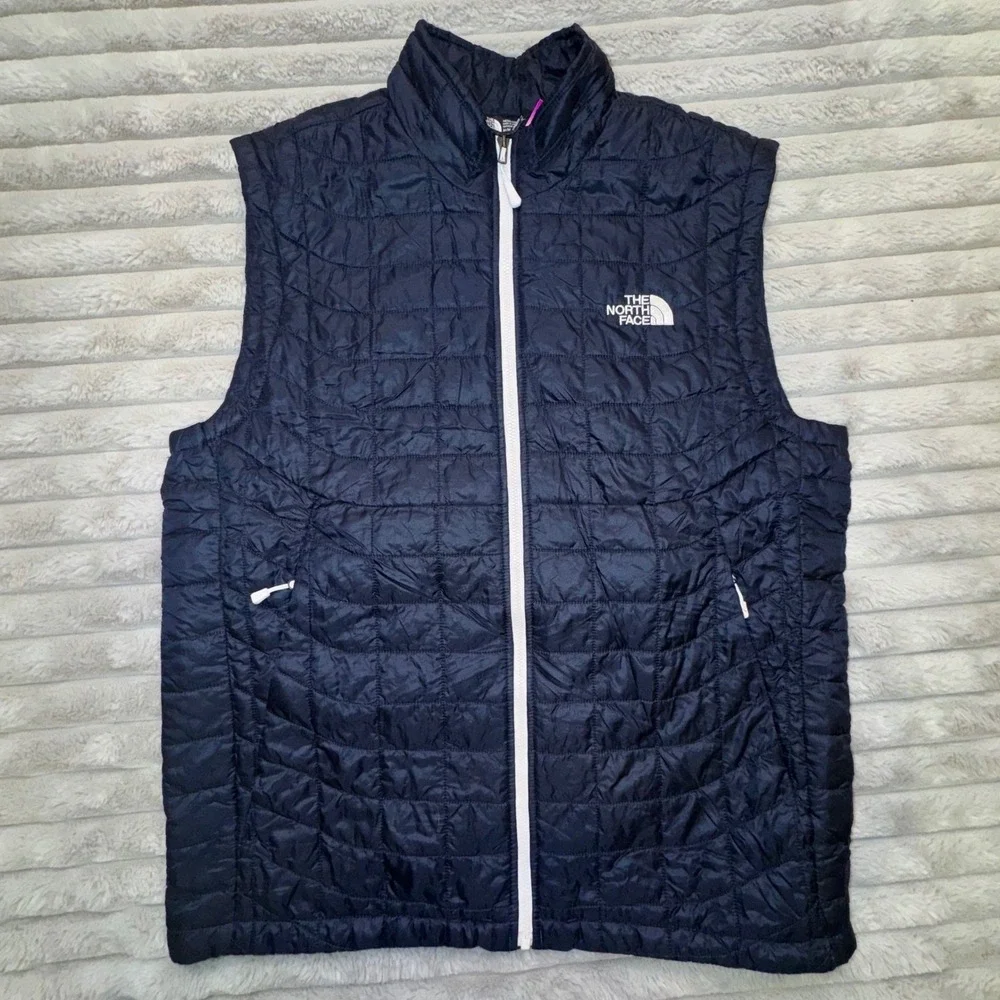 The North Face Thermoball Vest Men's Medium Blue Quilted‎ Jacket White Full Zip